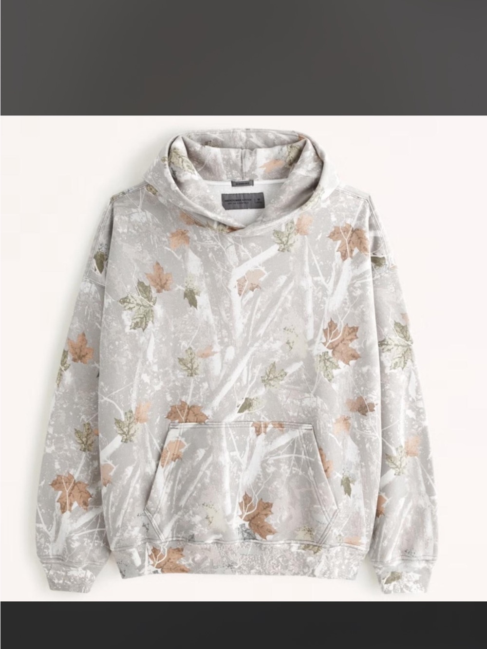 Abercrombie & Fitch Gray Hoodie with Olive and Beige Leaf Print
